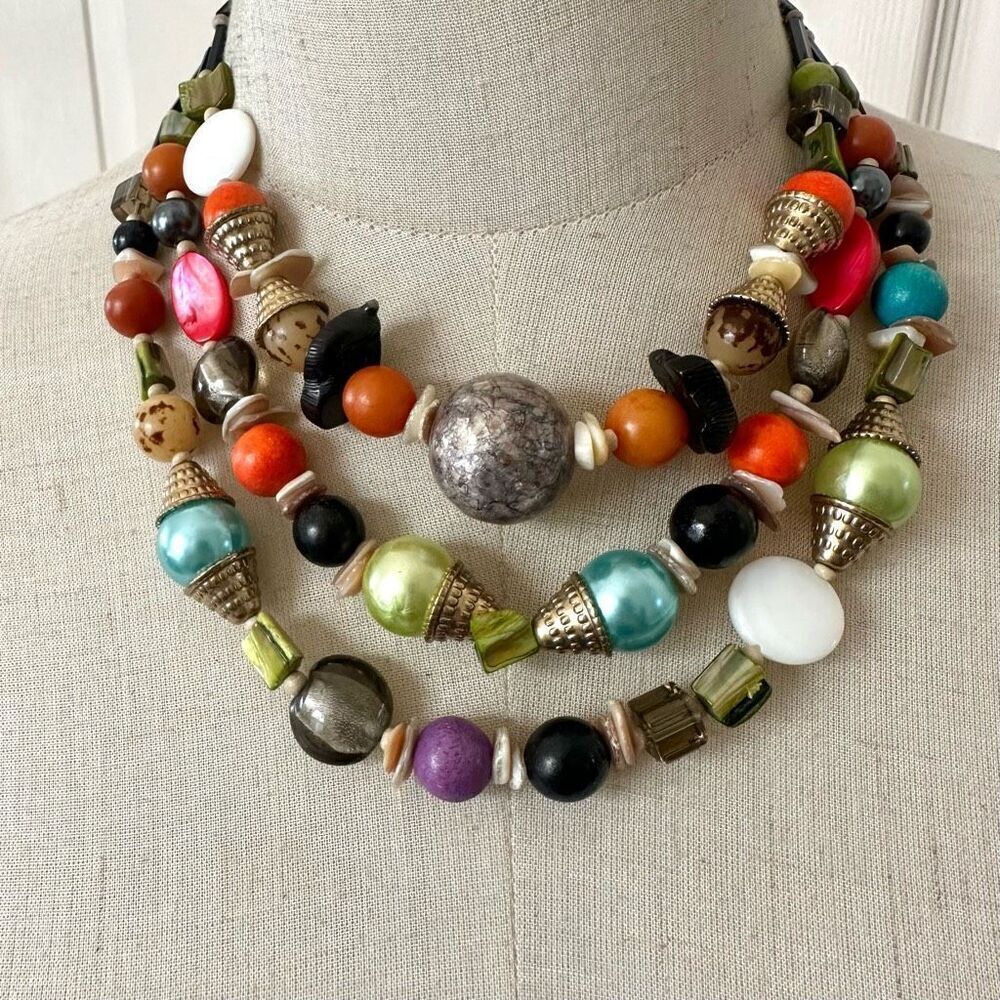 Colorful shell multi strand beaded necklace